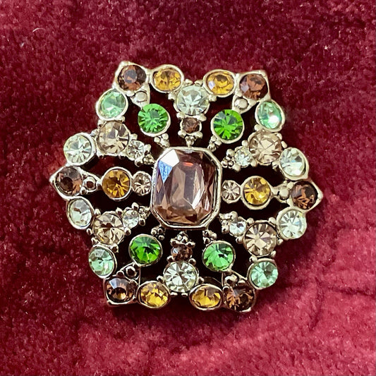 Liz Claiborne Gold-Tone Brooch – Fall Rhinestone Colors, LC Signed