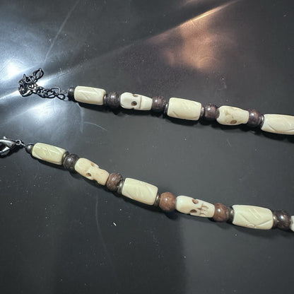 Hand Carved Beaded Skeleton Choker Necklace