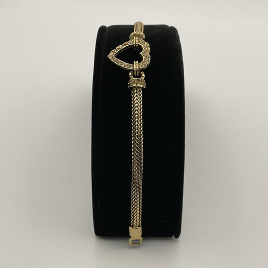 Vintage Gold Tone Herringbone Chain Crystal Heart Bracelet
