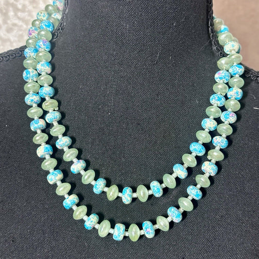 Beautiful Stylish Vintage Two Strand turquoise blue fashion Statement Necklace