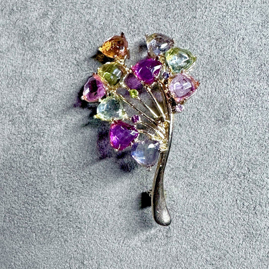 Vintage Rhinestone Flower Bouquet Brooch Pin Multicolor Fashion Costume Jewelry