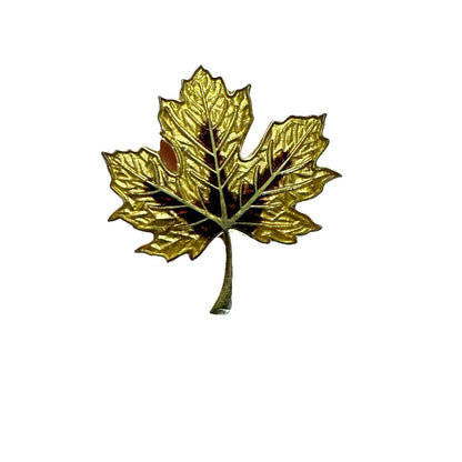 Vintage Stamped Fish and Crown Cloisonne Gold Tone Leaf Brooch/Pin
