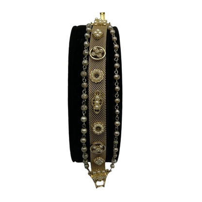 Vintage 3 Strand Mesh Seed Pearls Gold Tone Bracelet