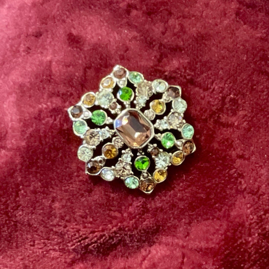 Liz Claiborne Gold-Tone Brooch – Fall Rhinestone Colors, LC Signed