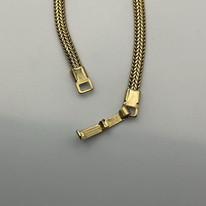 Vintage Gold Tone Herringbone Chain Crystal Heart Bracelet