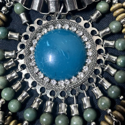 Chunky Statement Fashion Wooden green bead rhinestone necklace