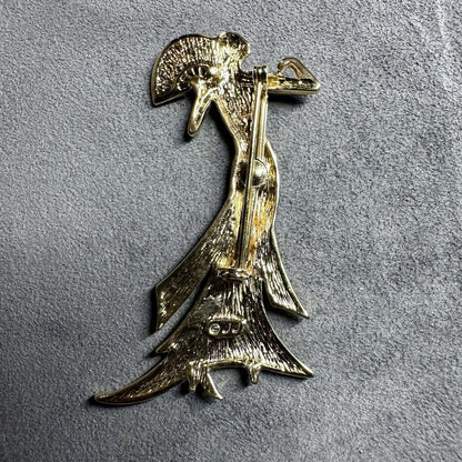 Vintage JJ 1988 Jonette Jewelry Goldtone Woman Formal Fan Evening Brooch Pin