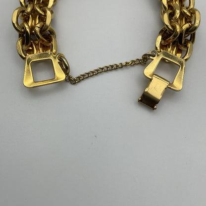 Vintage Gold Tone Imitation Gem Cabochon Charm Safety Chain Bracelet