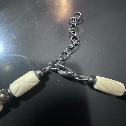 Hand Carved Beaded Skeleton Choker Necklace