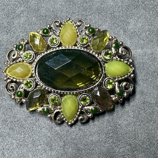 Vintage Topaz Colored Stones Rhinestone Gold-Tone Victorian PIN/BROOCH Costume