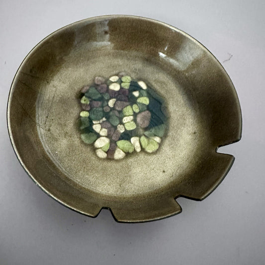 Bovano of Cheshire Copper Enamel Round Circle dish Ashtray 5" Vtg