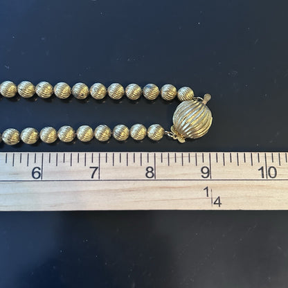 Vintage Ribbed Ball Gold Tone Bead Choker Necklace