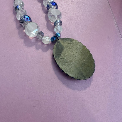 Vintage Style Victorian Cameo Beaded Necklace Blue