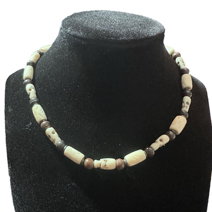 Hand Carved Beaded Skeleton Choker Necklace