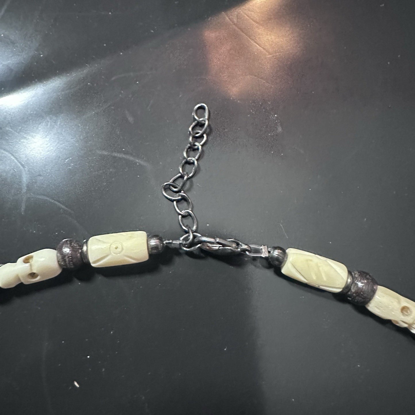 Hand Carved Beaded Skeleton Choker Necklace