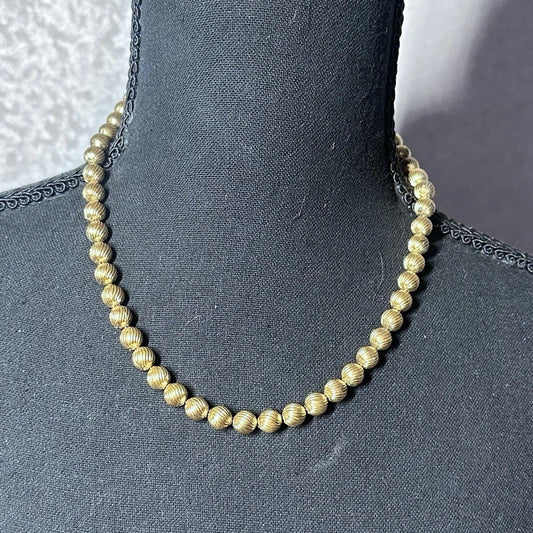 Vintage Ribbed Ball Gold Tone Bead Choker Necklace