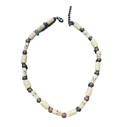 Hand Carved Beaded Skeleton Choker Necklace