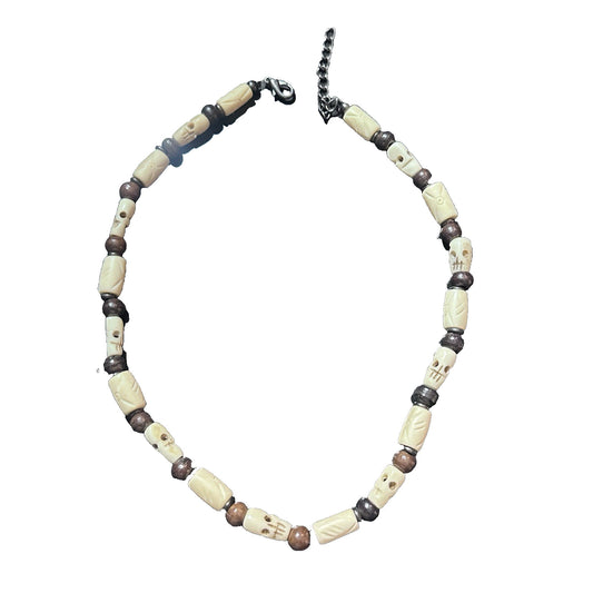 Hand Carved Beaded Skeleton Choker Necklace