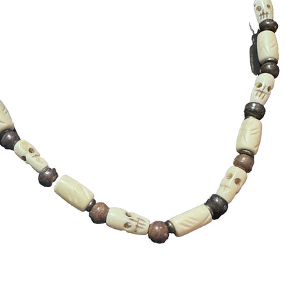 Hand Carved Beaded Skeleton Choker Necklace