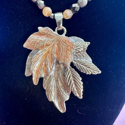 Kenneth Cole Gold Tone Beaded Fall Leaf Pendant Brown Orange Necklace