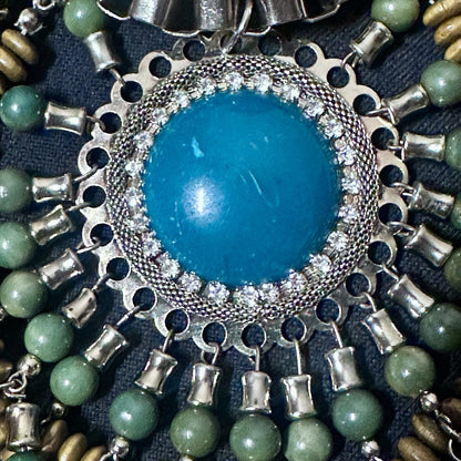 Chunky Statement Fashion Wooden green bead rhinestone necklace