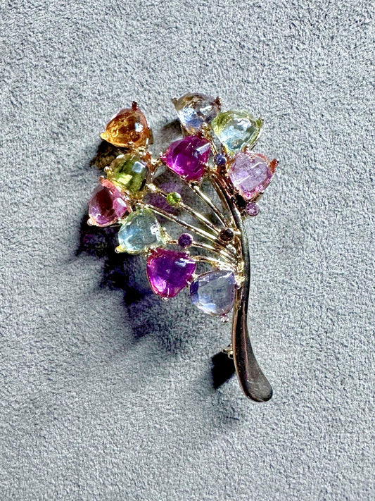 Vintage Rhinestone Flower Bouquet Brooch Pin Multicolor Fashion Costume Jewelry