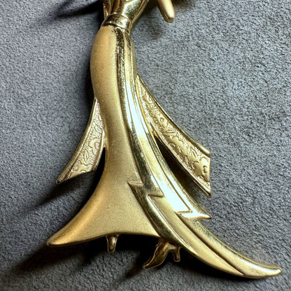 Vintage JJ 1988 Jonette Jewelry Goldtone Woman Formal Fan Evening Brooch Pin