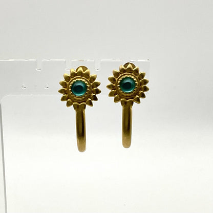 Liz Claiborne Dangle Clip Earrings Gold Tone Green Stone LCI Signed