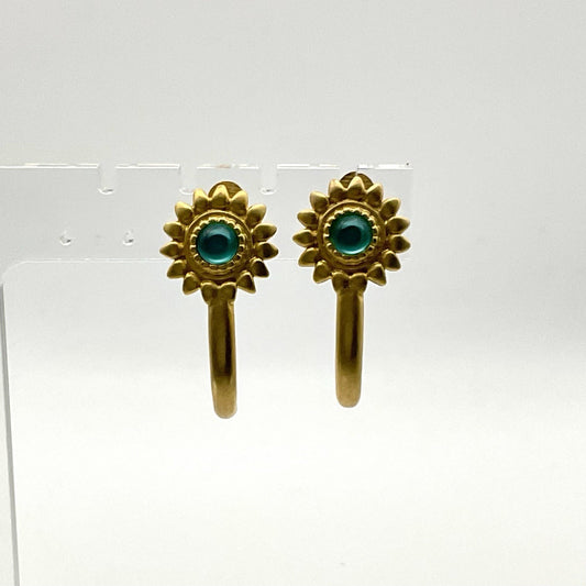 Liz Claiborne Dangle Clip Earrings Gold Tone Green Stone LCI Signed