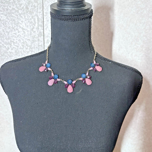 Charming Charlie Gold Tone Blue Pink Purple Acrylic Statement Fashion Necklace
