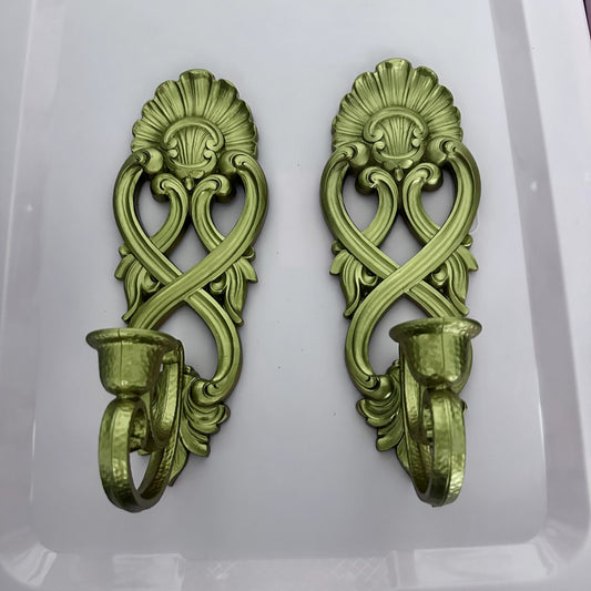 Vintage Homco Ornate Gold Wall Candle Sconce Pair Hollywood Regency Decor MCM