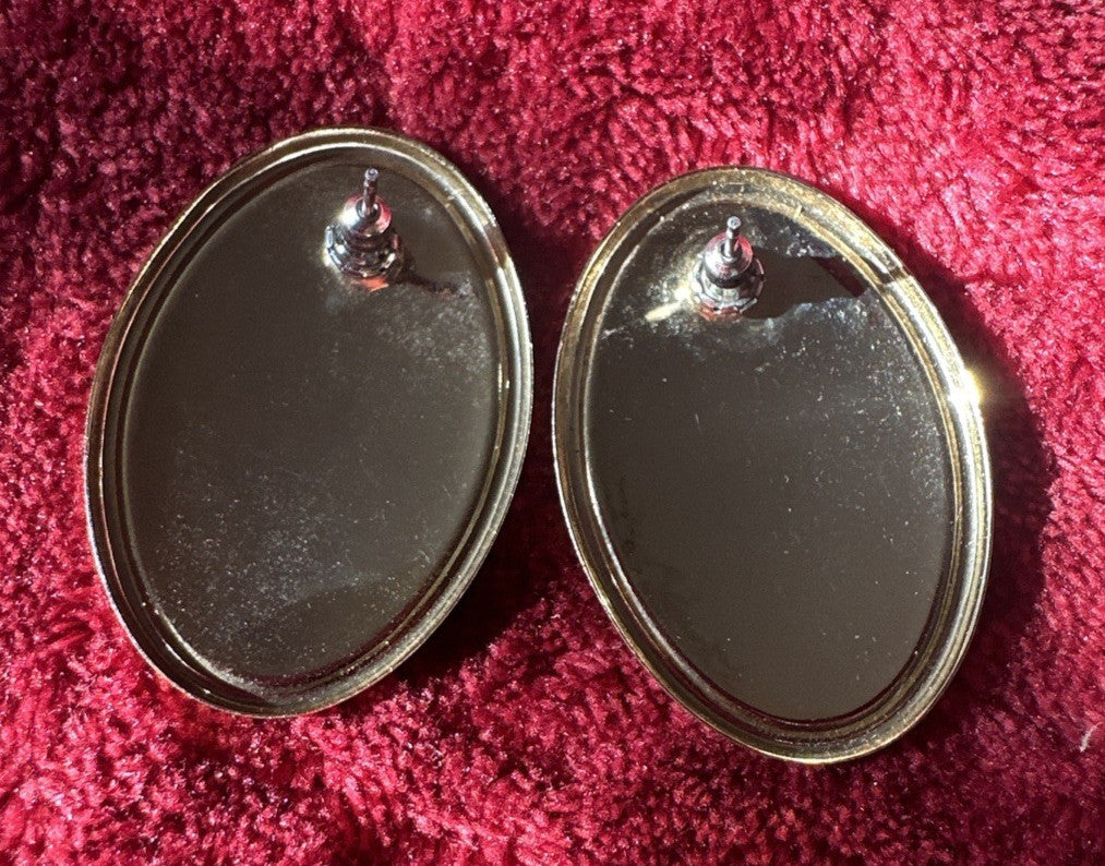 Oval Abstract Enamel Earrings Brass Tone Pierced