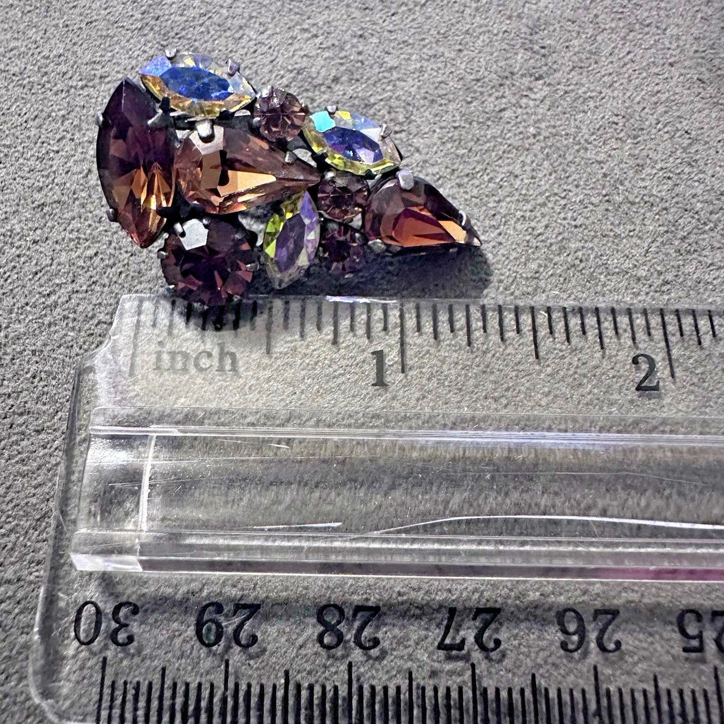 Vintage Root Beer Topaz Cabochon and AB Rhinestone clip on Earrings