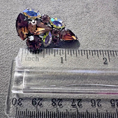 Vintage Root Beer Topaz Cabochon and AB Rhinestone clip on Earrings