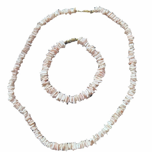 Vintage 90s Peach Pink shell Puka choker necklace And bracelet Set Y2K Surfer
