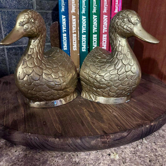 Vintage Brass Mallard Duck Bookends Pair Retro Home Decor w/ Patina