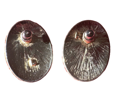 Pink With Gold Stripe Enamel Oval Button Earrings
