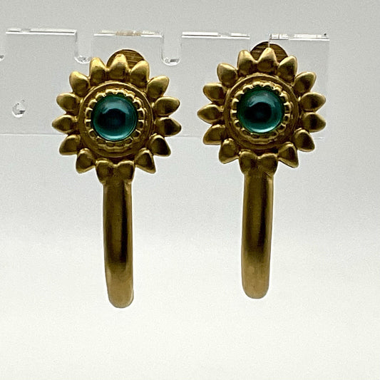 Liz Claiborne Dangle Clip Earrings Gold Tone Green Stone LCI Signed