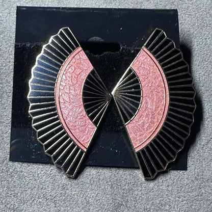 Vintage Pink Enamel Isle Of Skyes Earrings Goldtone Fan Jewelry Pierced Scottish
