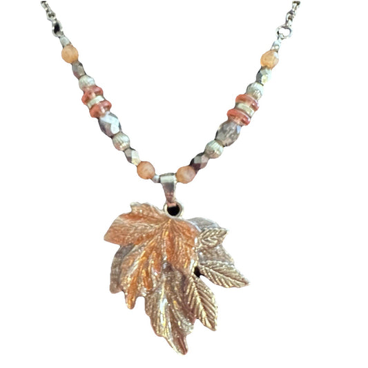 Kenneth Cole Gold Tone Beaded Fall Leaf Pendant Brown Orange Necklace