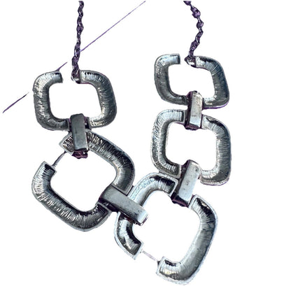 Fuschia And Gold-Tone Chain Necklace Enamel Square Links Rhinestone