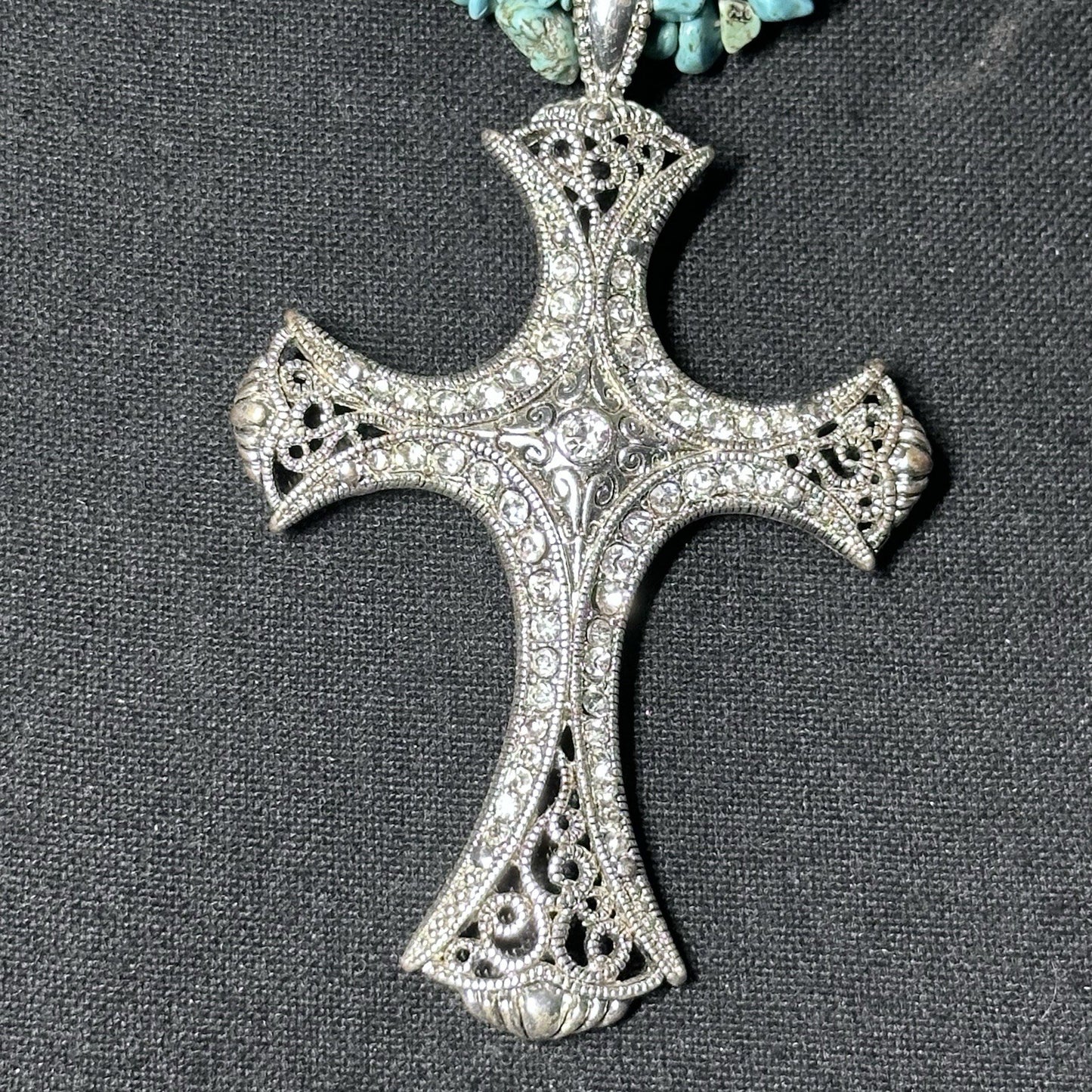 3 Stand Southwest Style Turquoise Dyed Turquoise Stones Christian Cross Necklace