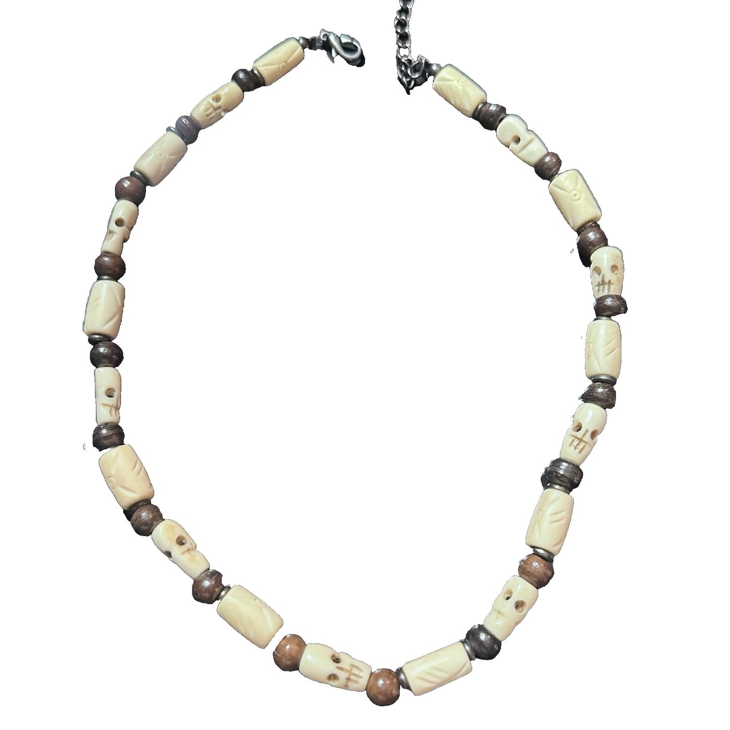 Hand Carved Beaded Skeleton Choker Necklace