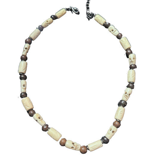 Hand Carved Beaded Skeleton Choker Necklace