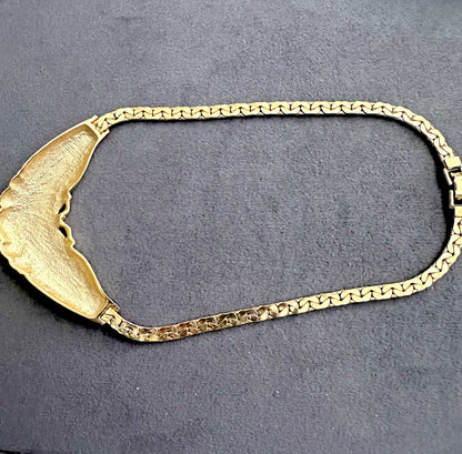 Vintage 1980's White/Beige Enamel Butterfly Motif Gold tone chain necklace