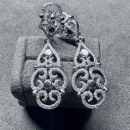 Vintage TRIFARI Ornate Dangle Silver Tone Earrings Clip-on Signed 2 in
