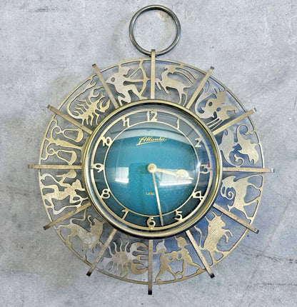 Vintage Atlanta German Zodiac Brass Windup Clock Antique ***READ***