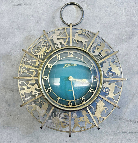 Vintage Atlanta German Zodiac Brass Windup Clock Antique ***READ***